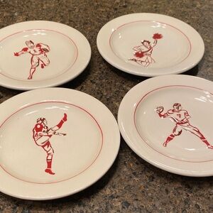 William Sonoma vintage 4 piece football and cheerleader plate set.